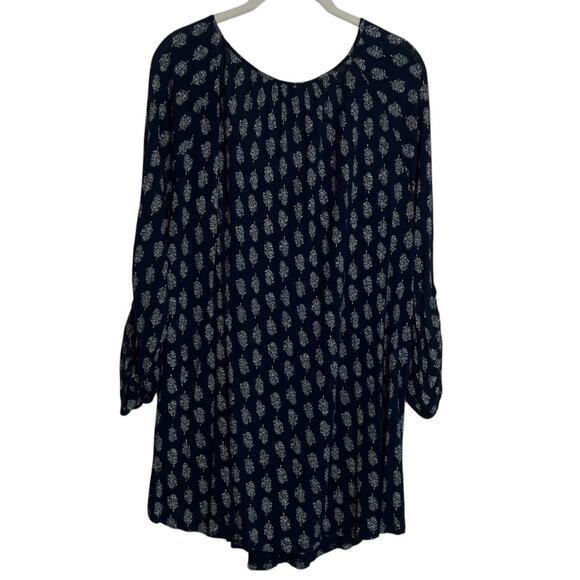 Lucky Brand Womens Peasant Tunic Top XL Blue White Boho Print Viscose 3/4 Sleeve - Picture 3 of 7